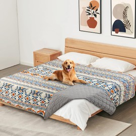 YOSEPATI 100% Double-Sided Waterproof Dog Blanket, Bohemian Dog Bed Cover Pet Blanket, Sofa Couch Furniture Protector for Puppy Cat Kids, Washable and Reversible (Blue Medallion, 208×132 cm)