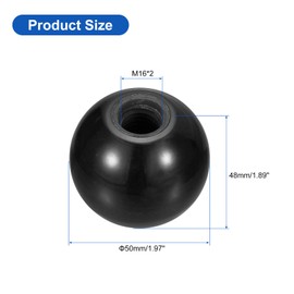 sourcing map 2Pcs Threaded Ball Knobs, M16 Female Thread Phenolic Thermoset Ball Knob 50mm Dia Round Operation Ball Handles for Machine Lever Handle, Black