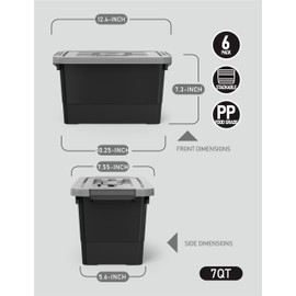 WYT 7 Quart Storage Bins with Lids and Latch, 6-Pack Stackable Plastic Organizing Box with Buckle and Handle, Durable Nestable Totes Containers (Black/Grey)