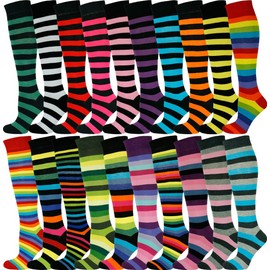 MySocks Unisex Knee High Stripe Socks 20 Pairs 4-7