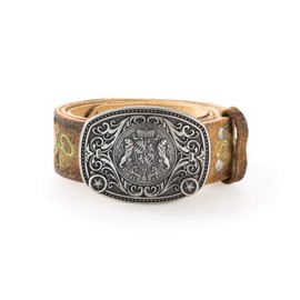 Traditional Costume Belt with Embroidery - Genuine Leather Belt, Original Schöneberger Trachten Leather Lederhosen Belt - Various Models and Colours - 58-60