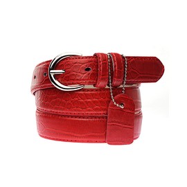 NYFASHION101 Women's Faux Croc Skin Dressy Metal Round Buckle Belt, Red, M