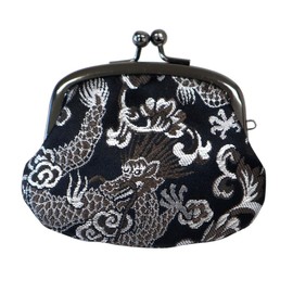 Gamaguchi Japanese Pattern Gold Brocade Nishijin Weave Wallet Coin Purse Accessory Case Pouch Made in Japan 2.5, Silver Dragon
