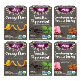 Yogi Tea Holiday Variety Sampler - 16 Bags per Pack (6 Packs) - Holiday Sampler - Includes 2 Vanilla Peppermint, 2 Orange Clove & 2 Cranberry Spice Positive Energy - Seasonal Tea Sampler Set