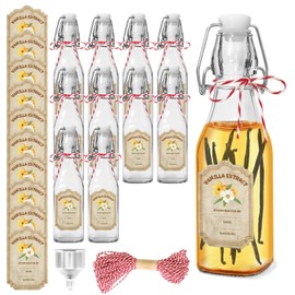 10 Pack Swing Top Glass Vanilla Extract Bottles 8 oz with Lids, Vanilla Extract Labels and Funnel, Glass Boston Vanilla Bottles for Syrup Gift, Flip Top Glass Bottles Jars for Vanilla Extract
