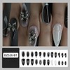 Press on Nails Medium Almond Nails Silver Bow Tie False