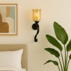 GLOBEDECOR Decorative Wall Sconce, Black Metal Scroll Design, Gold Glass