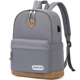 abshoo Classical Basic Bookbag Travel Laptop Backpack For Men and Women College Water Resistant School Backpack With USB Charging Port (Gray)
