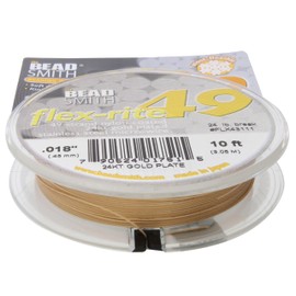 The Beadsmith Flex-Rite 49 Strand Nylon Coated, Stainless-Steel Beading Wire, Jewelry Making Supply (.018 Dia, Gold - 10 Ft)