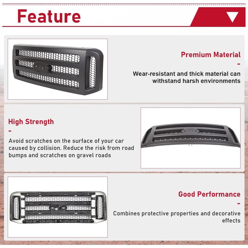 HECASA Front Grille Compatible with 2005-2007 Ford F250 F350 F450