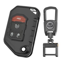 for Jeep Key Fob Cover with Keychain.No Screws Required for Installation. Compatible with 2018-2024 Wrangler JL JLU Rubicon Wagoneer Gladiator JT Sahara JLU (Black, Model 2)