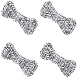 4 Pieces Rhinestone Hair Clips Bling Hair Bow Barrettes Hair Pins Rhinestone Alligator Hair Clips Hair Accessories for Women Girls, Silver