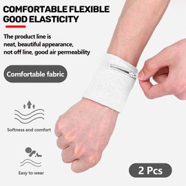 2 Pieces Sweatband Wrist Set Sports Armband Sweat Bracelet Sports Sweatband Wristbands with Zip Pocket Running Armband for Fitness Running Cycling Football Basketball Sweatband