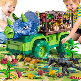 BLmukce Dinosaur Toys for Kids 3-5, Dinosaur Transport Truck Car Set with 8 Dinosaur Figures & Play Mat, Gift for 2 3 4 5 6 7 Year Old Toddler Boys