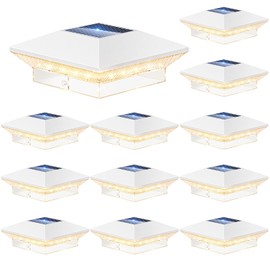 LETMY 12 Pack Solar Post Cap Lights, 40LEDs 3 Modes 4x4 Fence Post Solar Lights Outdoor Waterproof, Brighter Deck Cap Light Solar Powered for 3.5x3.5 4x4 Vinyl Wooden Posts (White)