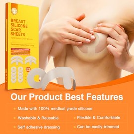 Láminas de silicona para cicatrices de mama: incluye 8 tiras suaves para areola y 4 láminas de anclaje. Cinta de silicona reutilizable de grado médico para cicatrices quirúrgicas (amarilla).