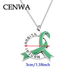 CENWA Mental Health Awareness Green Ribbon Necklace/Zipper Pull Mental Illness Jewelry Green Ribbon Depression Anxiety Warrior Gift (Mental-Health)