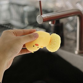 CAPASTEC Duck Shape Dish Brush with Handle, Cartoon Kitchen Brushes for Cleaning, Dish Scrubber Cleaning Brush for Sink, Pots, Pans, Yellow