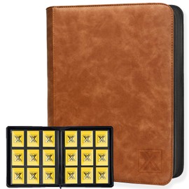 XIMUHO Trading Card Binder, Side Loading 9 Pocket Cards Holder Album up to 540 Cards, Ringless Card Protective Organize Folder for Sport Game Cards(Brown)