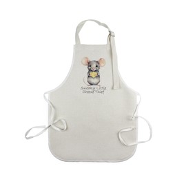 Purely Home Cute Mouse Childrens Apron - Cheese Thief Novelty Cooking & Baking Kids Kitchen Gifts - Small Linen Apron with Adjustable Neck & Waist Ties