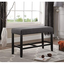 Roundhill Furniture Biony Fabric Counter Height Dining Bench with Nailhead Trim, Grey