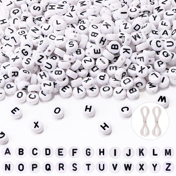 JOISHOP 1000Pcs Acrylic Letter Beads for Bracelet Making,7mm Bulk White Round Alphabet Beads Threading Spacer Letter Beads for DIY Necklace Jewelry Making