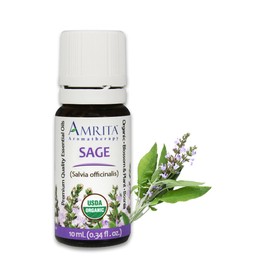 Amrita Aromatherapy Organic Sage Essential Oil, 100% Pure Undiluted Salvia officinalis, Therapeutic Grade, Premium Quality Aromatherapy Oil, Tested & Verified, 60ML