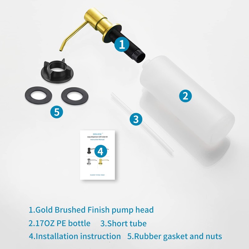 Built in Soap Dispenser for Kitchen Sink, Gold Brushed Stainless