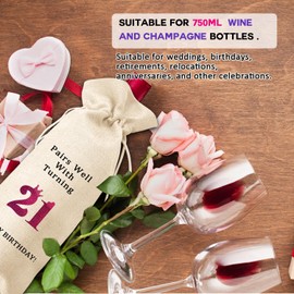 21st Birthday Wine Bag, 21st Birthday Gifts, 21 Years Old Gift Idea Wine Bag for Her Girl Friend, Sister, Birthday Party Supplies Decorations, Reusable Linen Drawstring Wine Bags (21 Birthday 2)