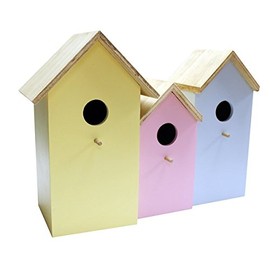 Garden Mile® Triple 3 In 1 Colourful Wooden Garden Birdhouse Nesting Boxes With Rear Doors For Easy Cleaning Predator Proof To Accomodate Small Birds Sparrows, Tits Robin Nester