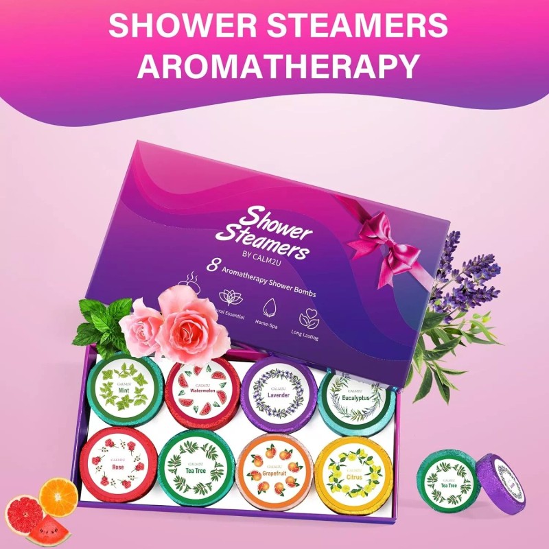 CALM2U Shower Steamers - 8 Pack Shower Bombs with Essential