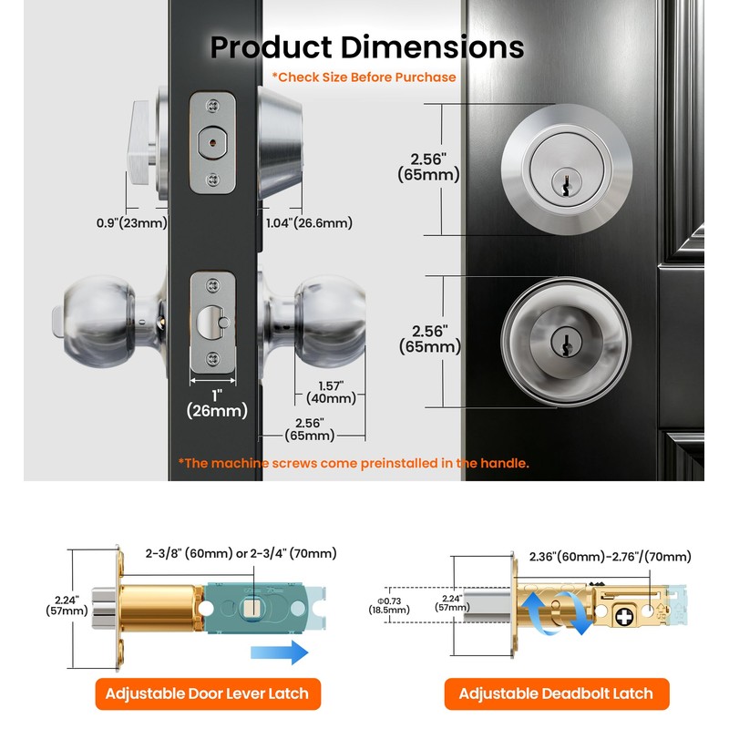 Veise Keyed Alike Door Knob & Single Cylinder Deadbolt Set,
