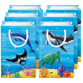 WERNNSAI Ocean Gift Bags - Pack of 16 Ocean Party Gift Bags with Handle for Boys Ocean Themed Goodie Candy Bag Under the Sea Birthday Party Accessories Summer Holiday Party Gift Bags