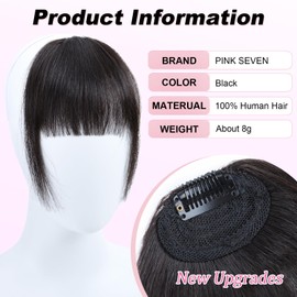100% Human Hair Bangs Clip in Hair Extensions Black Clip in Bangs Wispy Bangs Fringe with Temples Hairpieces for Women Curved Bangs for Daily Wear （Black）