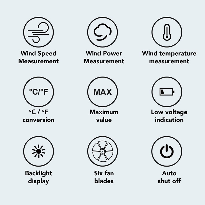 Handheld Anemometer 180° Fan Rotation LCD Digital Display Temperature Humidity