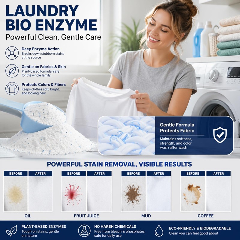 Bio Enzyme Laundry Booster Powder, 16oz Deep Clean Stain