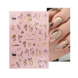 Rose Gold Flower Women Face Leopard Print Nail Sticker Geometric Lines Leaf Sj001 Black Gold Nail Wraps Art Stickers Manicure Supplies for Women for Home Nails Full Long Lasting Easy Apply and Remove