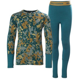 Helly Hansen Unisex Children's Jr Graphic Lifa Merino Set Base Layer Bottom, 453 Dark Creek Splash Camo Aop