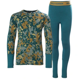 Helly Hansen Unisex Children's Jr Graphic Lifa Merino Set Base Layer Bottom, 453 Dark Creek Splash Camo Aop