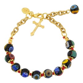 GlassOfVenice Murano Glass Mosaic Rosary Bracelet - Black