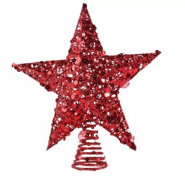Factory Direct Craft 10-1/2" Tall Red Sequin and Glitter Covered Wire Tree Topper