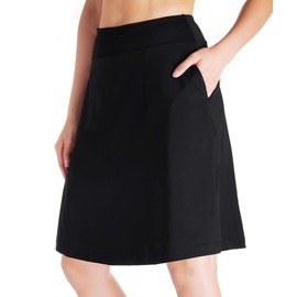 Yogipace Women's 4 Pockets UV Protection 20" Modest Knee Length Skirt Athletic Running Golf Tennis Skort Zippered Pockets, Black, Size XXL
