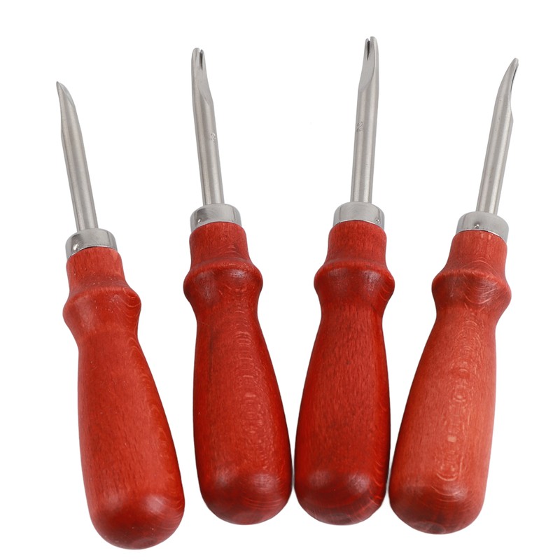 4pcs Leather Edger Professional Trimming Working Kit with Wooden Handle