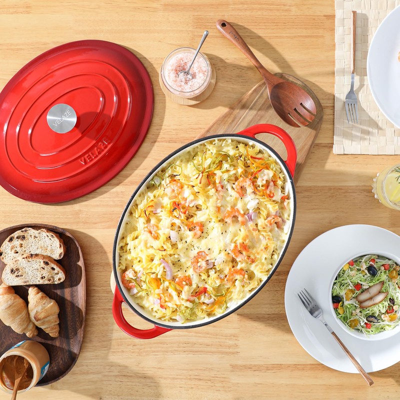 Velaze 7.5 QT Enameled Oval Dutch Oven Pot with Lid,