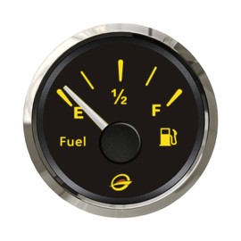 52mm 2" 0-190 ohm Fuel Gauge for Boat 12V/24V Analog Signal Fuel Level E-1/2-F Range Display with Red or Yellow LED Backlight for RV, Marine, Truck, Waterproof Stainless Steel Frame
