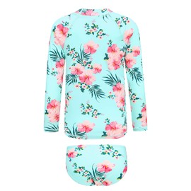 Aisyee Big Girls Two Piece Rash Guard Swimsuits Set Long Sleeve Mermaid Bathing Suits Hawaiian Floral Swimwear Set for Kids Size 14/12-14