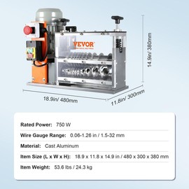 VEVOR Automatic Wire Stripping Machine, 0.06''-1.26'' Electric Motorized Cable Stripper, 750 W, 98 ft/min Wire Peeler with Visible Stripping Depth Reference, 10 Channels for Scrap Copper Recycling Heavy Duty Tool:_3 Channels - 0.06''-0.98'' - 180 W