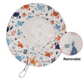 Baby Sun Hat Adjustable - Outdoor Toddler Swim Beach Pool Hat Kids UPF 50+ Wide Brim Chin Strap Summer Play Hat (20.5"(52cm)/2-3 Years, White Crab)