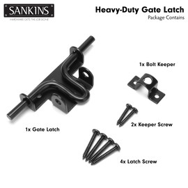 SANKINS Slide Bolt Gate Latch for Wooden Fence, Heavy Duty Black Sliding Bolt Gate Lock Latch Hardware with Padlock Hole, Door Gate Latch for Wooden Gate Vinyl Fence Barn Shed, 1 Pack