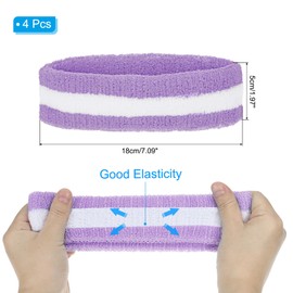 PATIKIL Sweatband Headbands, 4 Pcs Terry Cloth Sweat Band for Women Men Sports Basketball Tennis Athletic Gym Working Out, Light Purple White